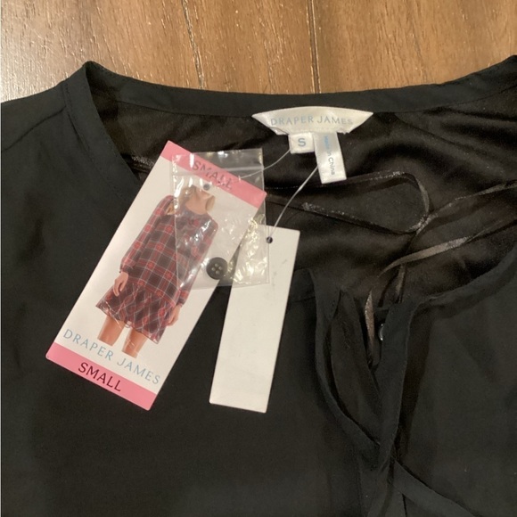 Draper James Tie Neck Flounce Shift chiffon long sleeve Mini Dress small Black - Picture 11 of 13